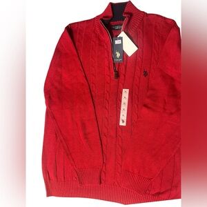 U.S. Polo Assn. Men’s Red Cable Knit Quarter-Zip Sweater - Size XL - NWT